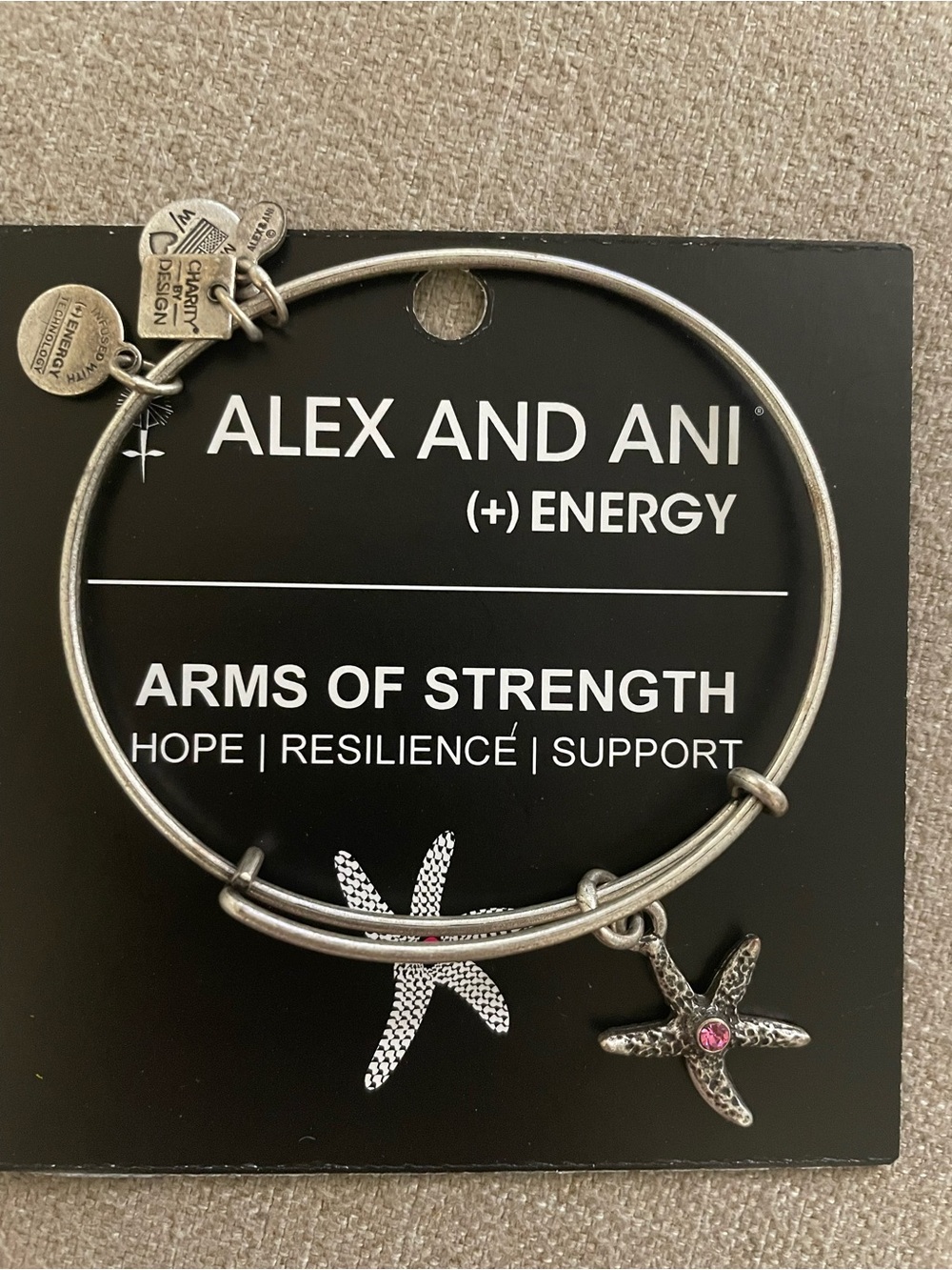 Alex and Ani Silver Starfish Bangle with Pink Crystal